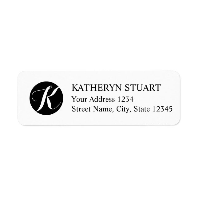Black and White Elegant Script Monogram Return Address Label (Front)