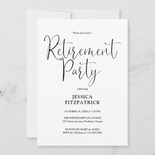 Black And White Elegant Script Retirement Party Invitation (Front)