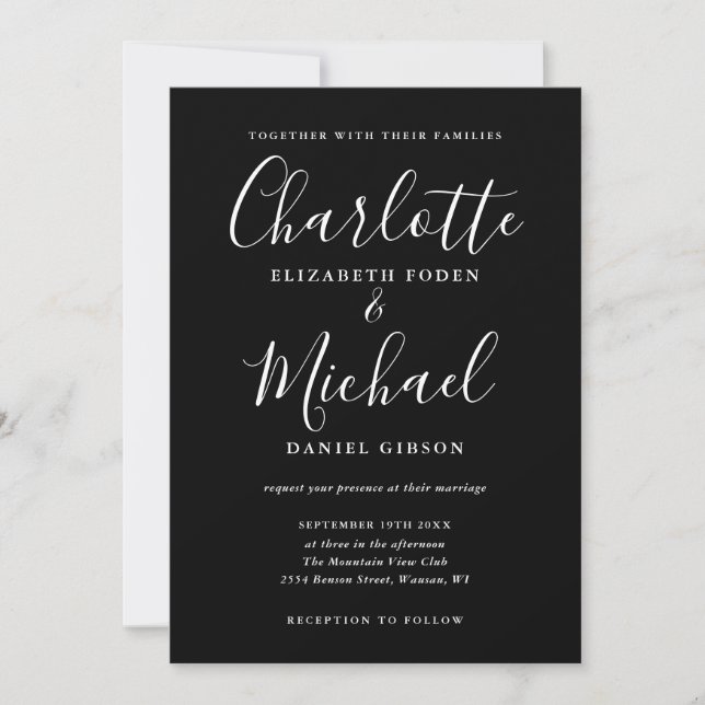 Black And White Elegant Script Wedding Invitation (Front)