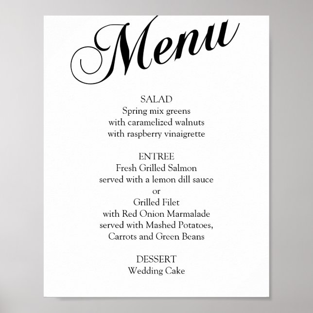 Black and white elegant script wedding menu poster (Front)