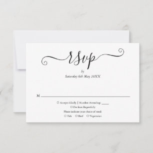 Black And White Elegant Script Wedding RSVP Card