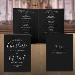 Black And White Elegant Signature Script Wedding Program<br><div class="desc">Black and white signature script wedding program featuring chic modern typography. This stylish wedding program can be personalised with your special wedding day information. Designed by Thisisnotme©</div>