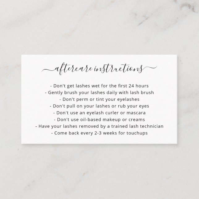 Black and White Elegant Simple Aftercare Lashes Business Card (Front)