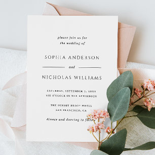 Black and white elegant simple minimalist wedding invitation