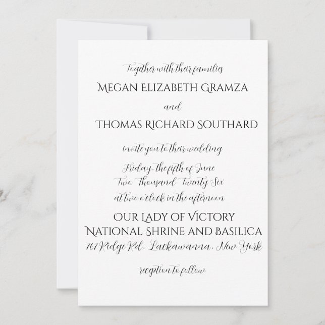 Black and White Elegant Simplicity Wedding Invite (Front)