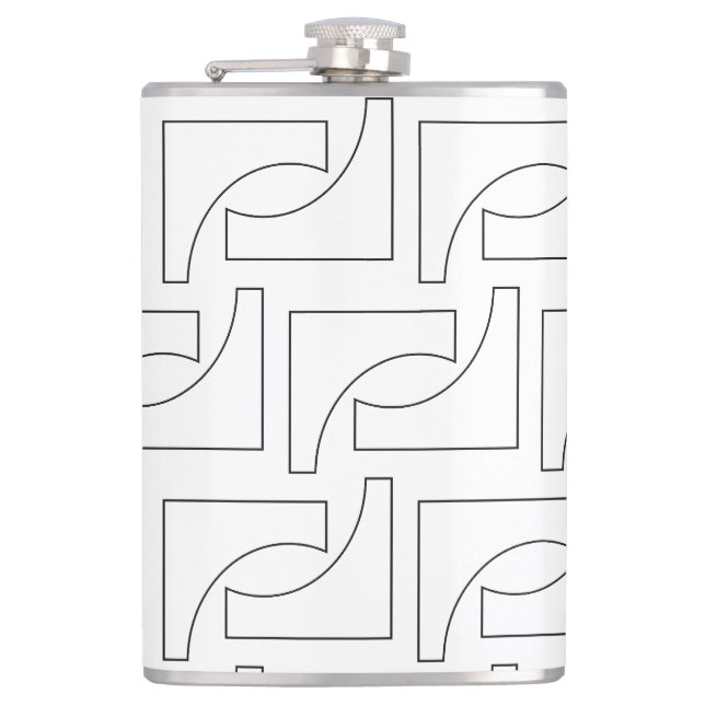 Black and White Elegant Trendy Geometric Pattern Hip Flask (Front)