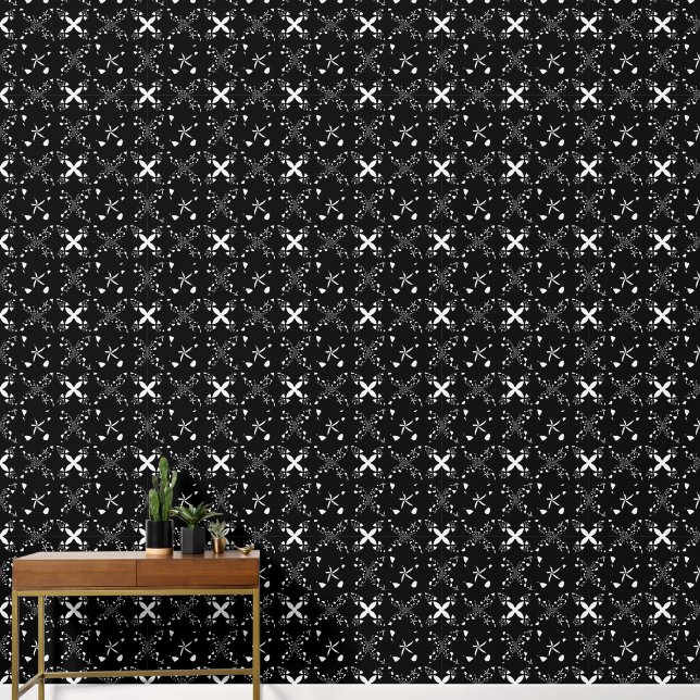 Black and White Elegant Vintage Abstract Pattern Wallpaper (Hallway)