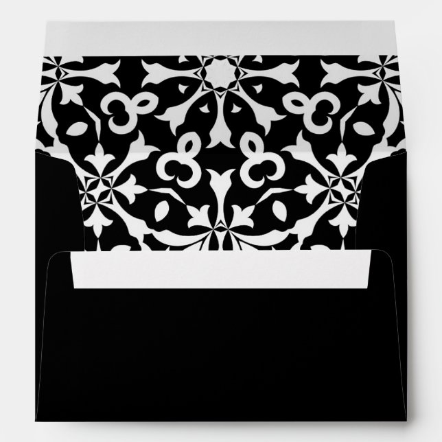 Black and White Elegant Vintage Damask Pattern  Envelope (Back (Bottom))