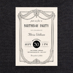 Black and white elegant Vintage gothic birthday Invitation