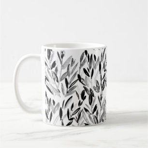 Black and white elegant watercolor natural leaves  coffee mug
