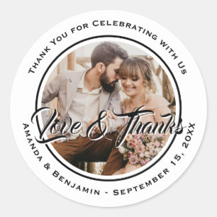 Black and White Elegant Wedding Photo Favour Classic Round Sticker