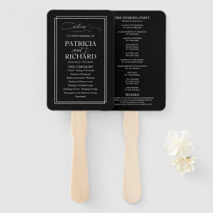 Black And White Elegant Wedding Program Hand Fan