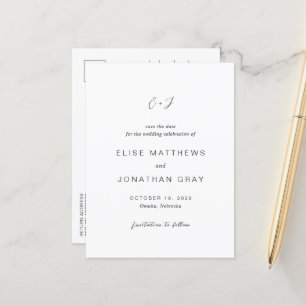 Black and White Elegant Wedding Save the Date Announcement Postcard