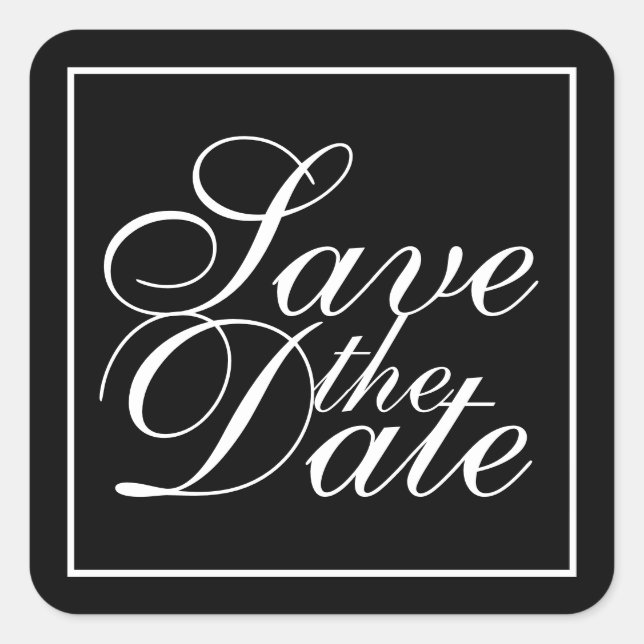 Black and White Elegant Wedding Save the Date Square Sticker (Front)