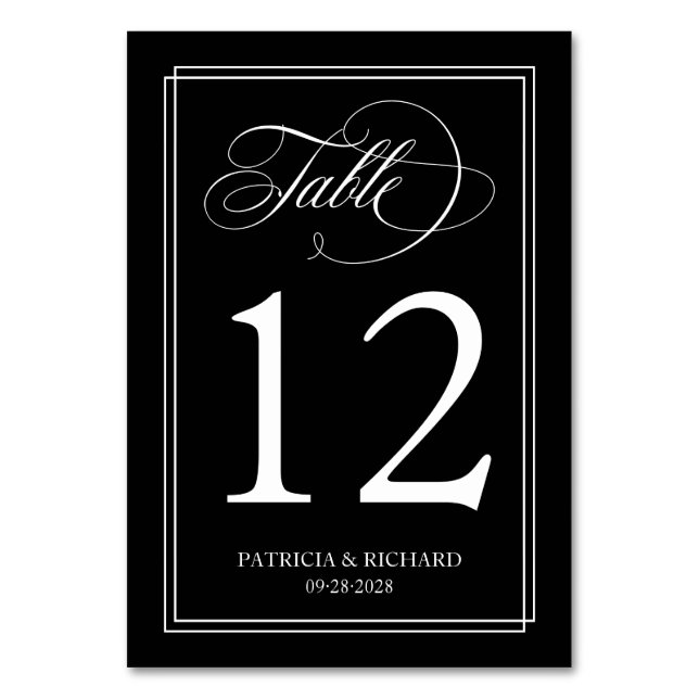 Black And White Elegant Wedding Table Number (Front)