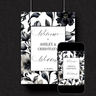 Black and white elegant wedding welcome sign