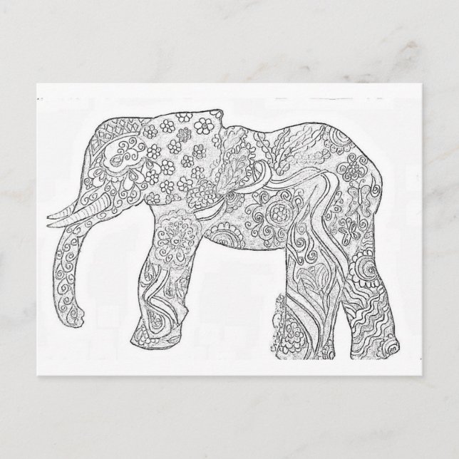 Black and White Elephant Design Postcard (Front)