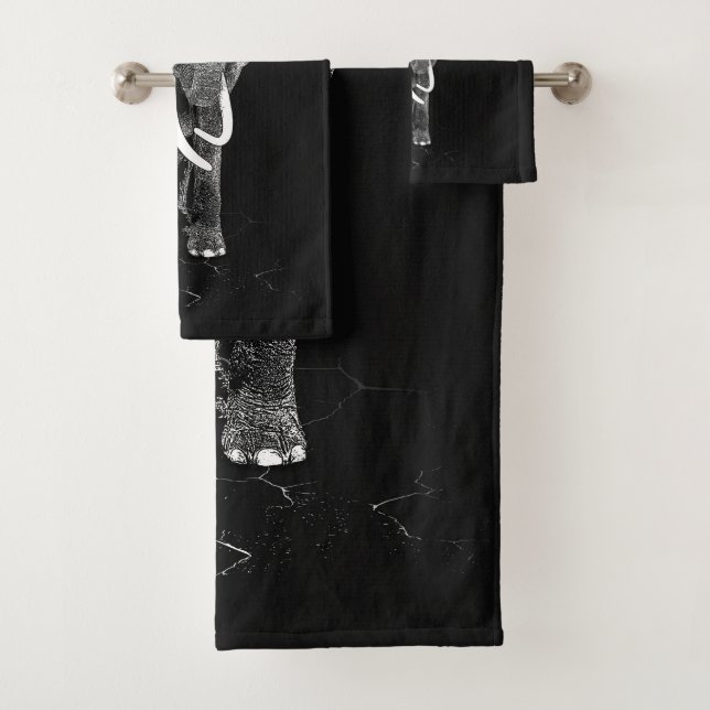 Black and white Elephant Digital Art Bath Towel Set (Insitu)