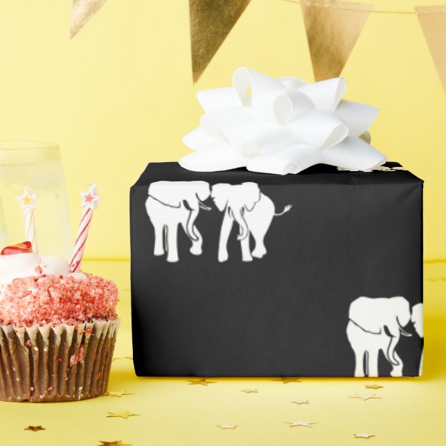Black and White Elephant Gift Exchange Wrapping Paper (Birthday Party)