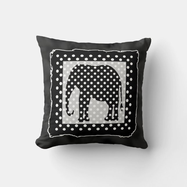 Black and White Elephant, Polka Dots Cushion (Front)