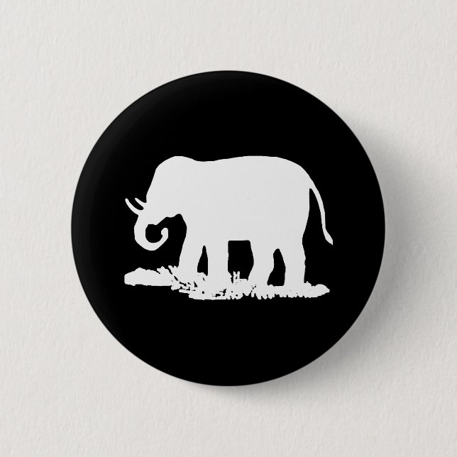 Black and White Elephant Silhouette 6 Cm Round Badge (Front)