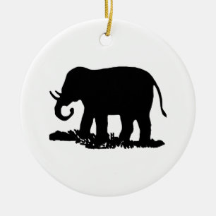 Black and White Elephant Silhouette Ceramic Tree Decoration