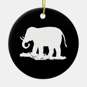 Black and White Elephant Silhouette Ceramic Tree Decoration