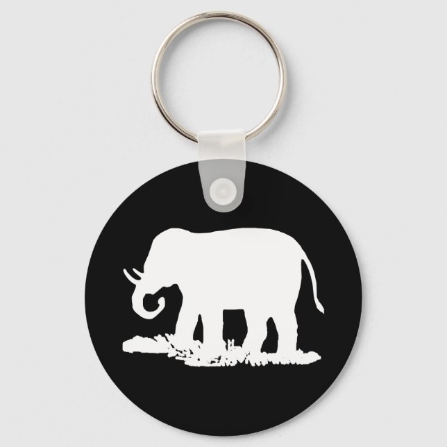 Black and White Elephant Silhouette Key Ring (Front)
