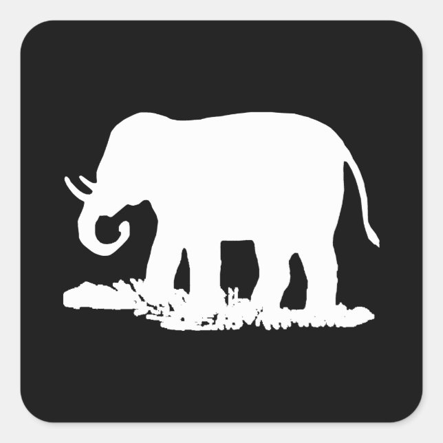 Black and White Elephant Silhouette Square Sticker (Front)