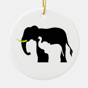 Black and White Elephants Ceramic Tree Decoration