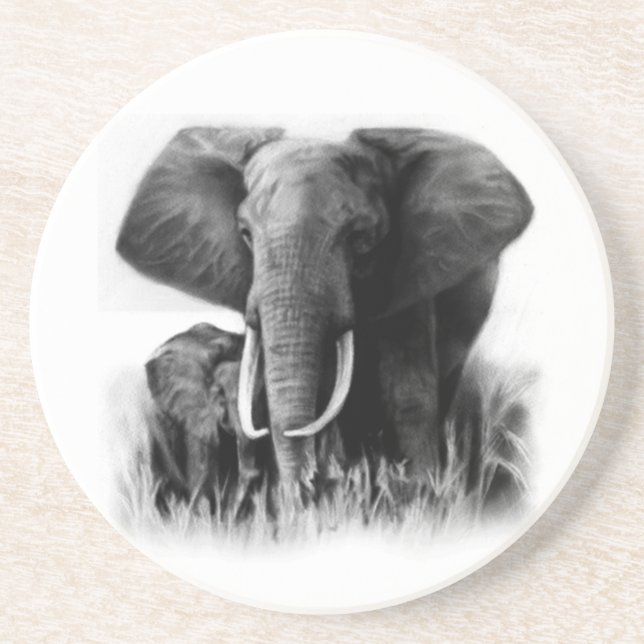 Black And White Elephants Coaster (Front)