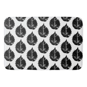 Black and White Elm Leaf Print Bath Mat