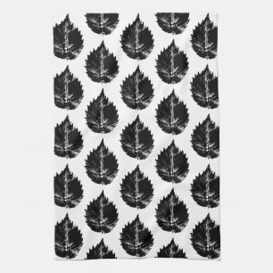 Black and White Elm Leaf Print Tea Towel