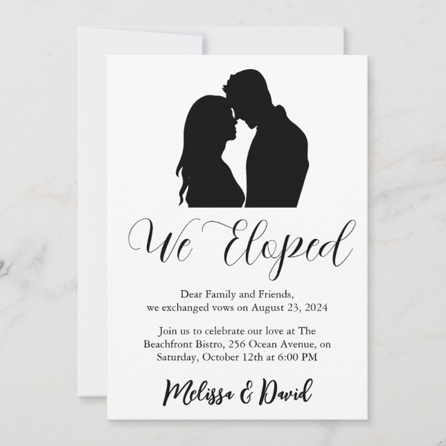 black and white elopement reception invitation (Front)