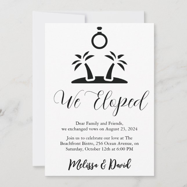 black and white elopement reception invitation (Front)