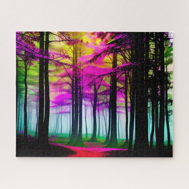 Black and White Enchanted Foggy Forest and Green Jigsaw Puzzle (Horizontal)