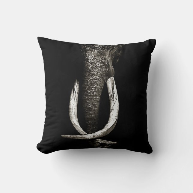 Black and White Endangered Elephant Cushion (Front)