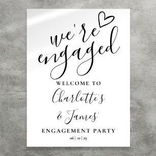 Black And White Engagement Party Welcome Sign