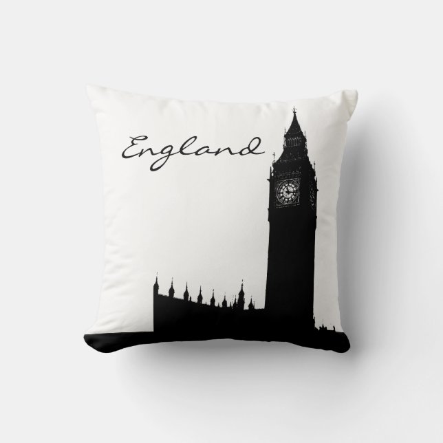 Black and White England Landmark Cushion (Front)