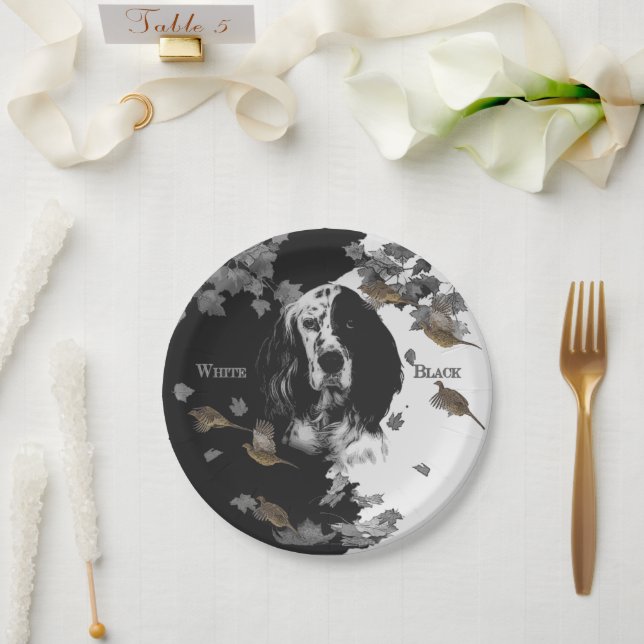 Black and white English setter  Paper Plate (Wedding)