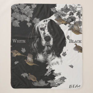 Black and white English setter   Sherpa Blanket