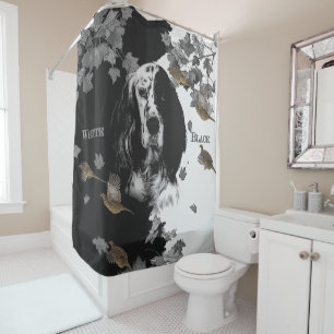 Black and white English setter Shower Curtain