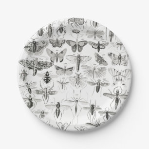 Black and White Entomology Insects Bugs Paper Plate