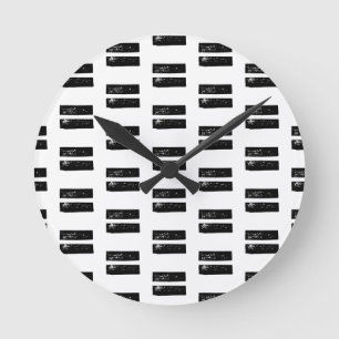 Black and White "Equals" Math Symbol Lino Cut Round Clock
