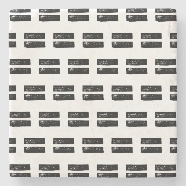 Black and White "Equals" Math Symbol Lino Cut Stone Coaster (Front)