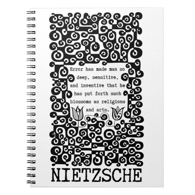 Black and white ERROR quote by Nietzsche Notebook (Front)