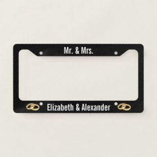Black and White Est. Wedding Date Mr. & Mrs. Licen Licence Plate Frame