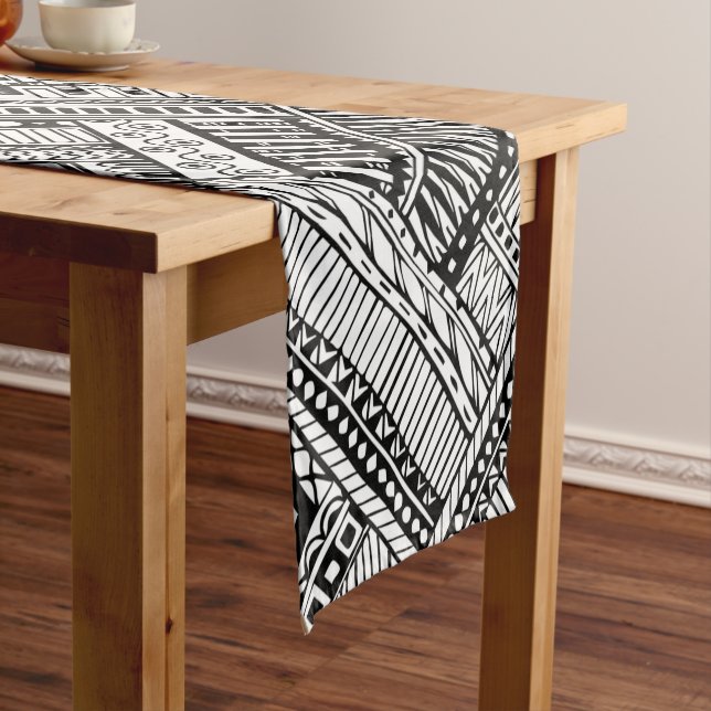 Black and White Ethinic Mix Pattern Table Runner (In Situ)