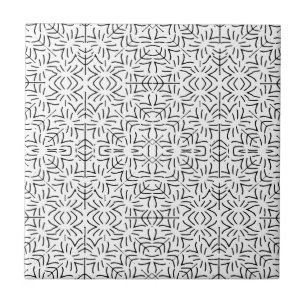 Black and White Ethnic Geometric Pattern Ceramic Tile