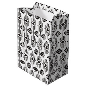 Black and white ethnic ikat geometric pattern medium gift bag